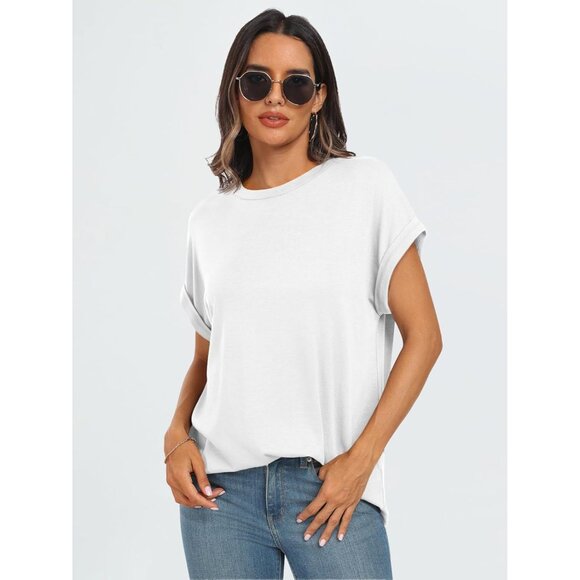 💫 Women Casual Trendy T Shirts White Summer Spring Clothes Vacation Fashion Top - Picture 4 of 5